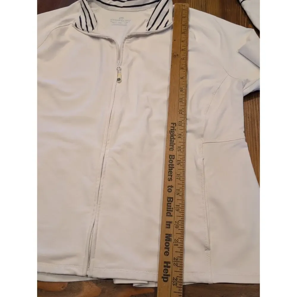 Southern Tide Women's Full Zip Jacket Size XL White With Navy Blue Stripes Cuffs